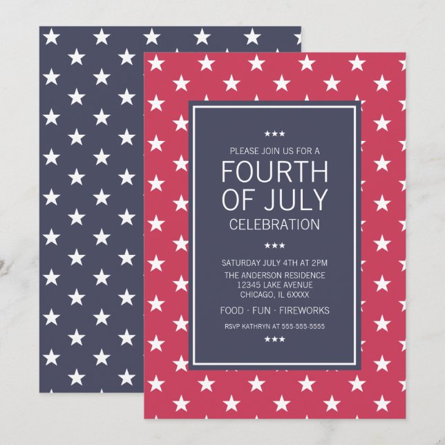Stjärna 4:e juli-Party-kortet i Independence day Inbjudningar (Fram/baksida)