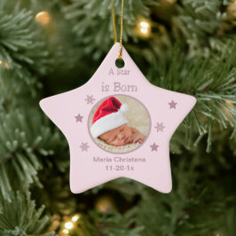 Stjärna är född Personligt fotoornament (Rosa) Julgransprydnad Keramik