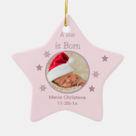 Stjärna är född Personligt fotoornament (Rosa) Julgransprydnad Keramik