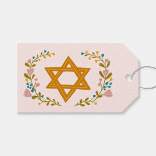 Stjärna av David Handritad Blommig Hanukkah Anpass Presentetikett