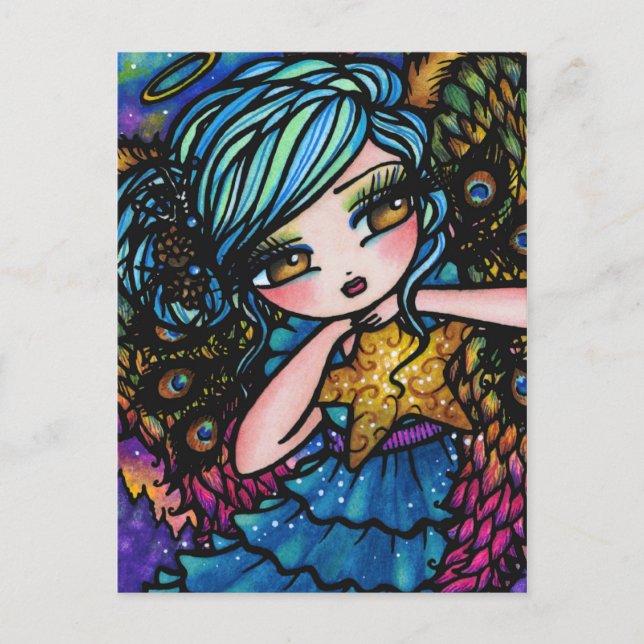 Stjärna av den undra fantasin för påfågelängeljul helg vykort (Framsida)