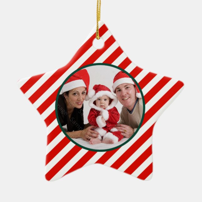 Stjärna för familjfotocandy cane julgransprydnad keramik (Framsidan)