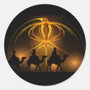 Stjärna för klok manar för jul guld- av Bethlehem Runt Klistermärke