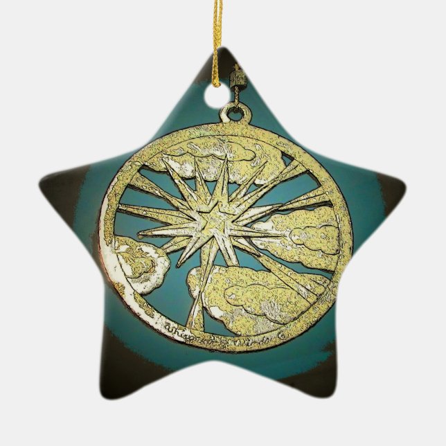 Stjärna genom moln julgransprydnad keramik (Framsidan)