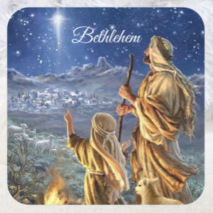 Stjärna i Bethlehem-Shepherdsets julkort Fyrkantigt Klistermärke