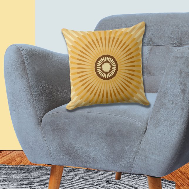Stjärna i vanlig Gult, centrerad Kudde (Regular Centered Yellow Star Flower Throw Pillow)