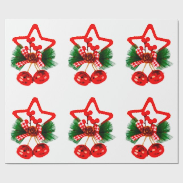 Stjärna, julgran och klockor prydnadspapper presentpapper (Platt)