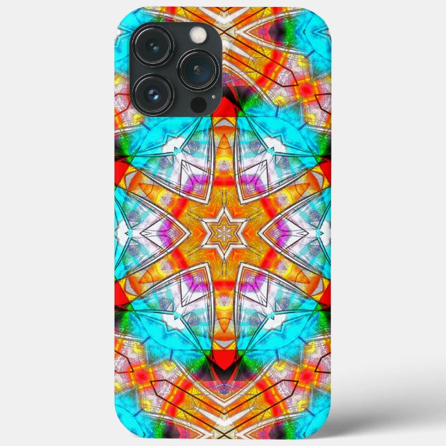 Stjärna-kaleidoskop i orange och cyan-repad (Baksida)