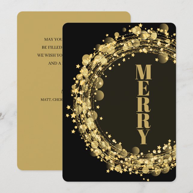 Stjärna krans på svart jul julkort (Fram/baksida)