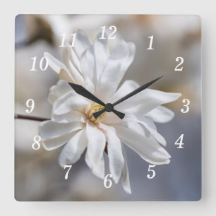 Stjärna Magnolia Bloom-väggklocka Fyrkantig Klocka