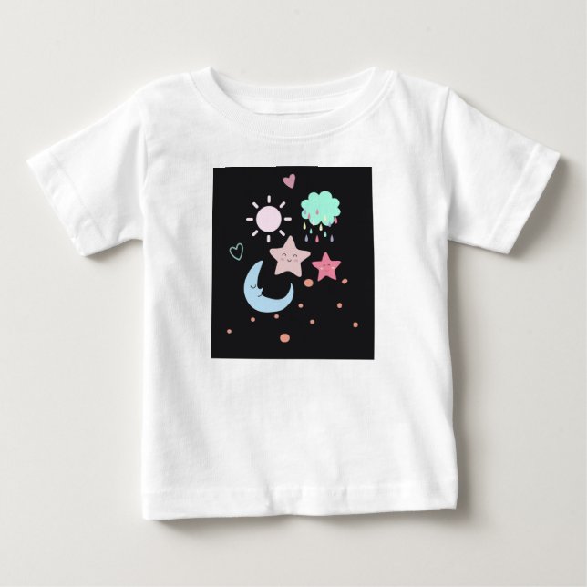 Stjärna Måne-molnet sol-hjärta söt T Shirt (Framsida)