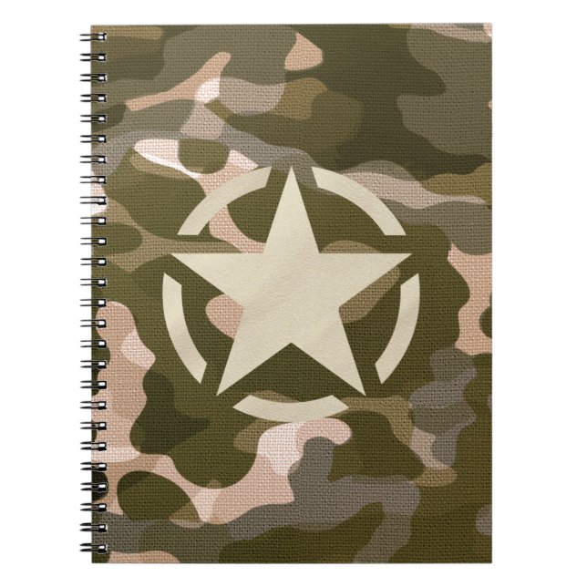 Stjärna Märkre på Burlap Camouflage Stil Anteckningsbok (Framsidan)