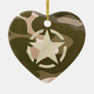Stjärna Märkre på Burlap Camouflage Stil Julgransprydnad Keramik