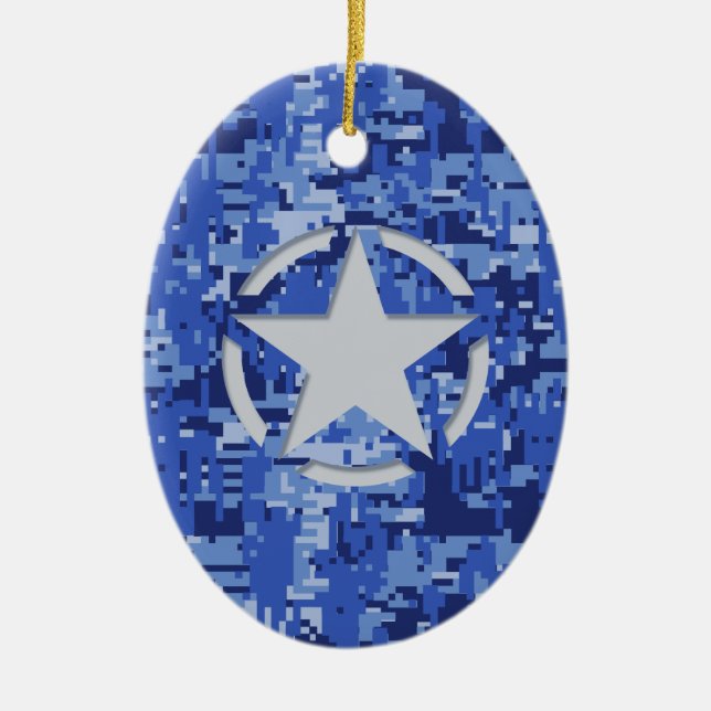 Stjärna Märkrn Decal Navy Blue Camo Julgransprydnad Keramik (Framsidan)