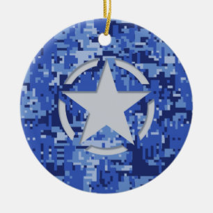 Stjärna Märkrn Decal Navy Blue Camo Julgransprydnad Keramik