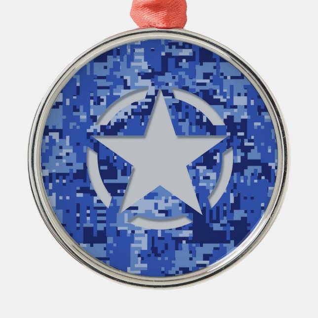 Stjärna Märkrn Decal Navy Blue Camo Julgransprydnad Metall (Framsidan)