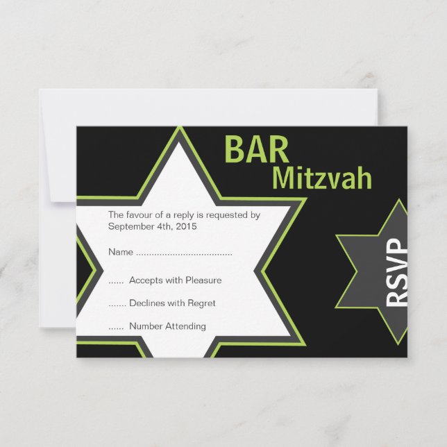 Stjärna mot David Pub Mitzvah Bright Grönt & Grått OSA Kort (Framsida)