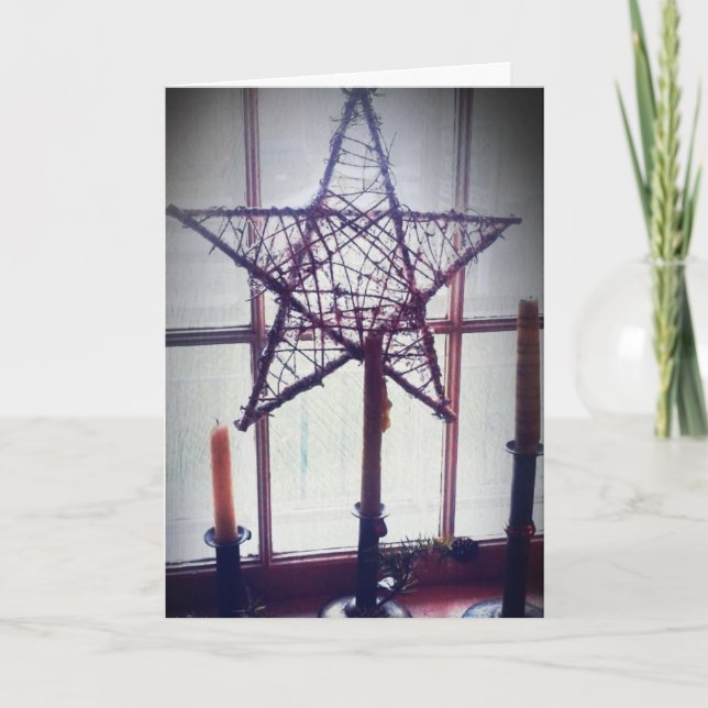 Stjärna- och stearinljuspinnar, jul helgkort (Framsida)