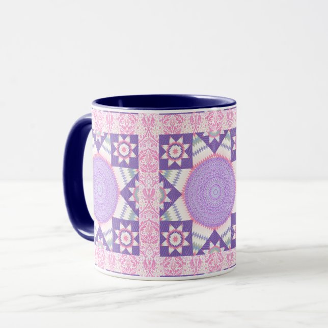 Stjärna Quilt Square Rosa Art Mugg Kopp (Framsida vänster)