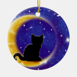 Stjärna som stirrar katten julgransprydnad keramik
