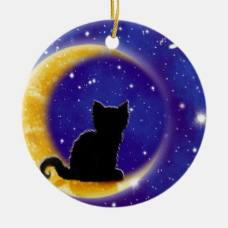 Stjärna som stirrar katten julgransprydnad keramik
