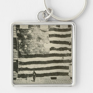 Stjärna-spridd banderoll: amerikansk Flagga på Vis Fyrkantig Silverfärgad Nyckelring
