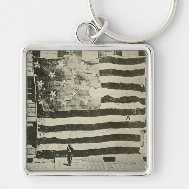 Stjärna-spridd banderoll: amerikansk Flagga på Vis Fyrkantig Silverfärgad Nyckelring (Framsidan)