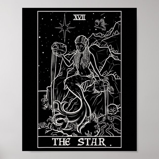 Stjärna Tarot Card Halloween Sjöjungfru Gothic Wit Poster (Framsidan)
