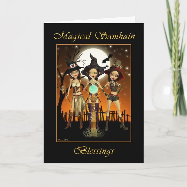 Stjärna tre Witch Magic Samhain Blesscard Helgkort (Framsida)
