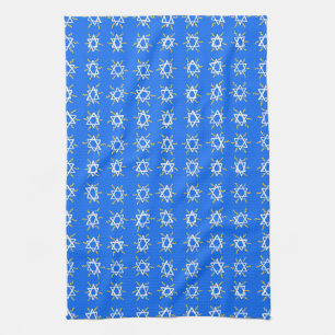 Stjärna vid David Hanukkah Mönster Blue White Kökshandduk