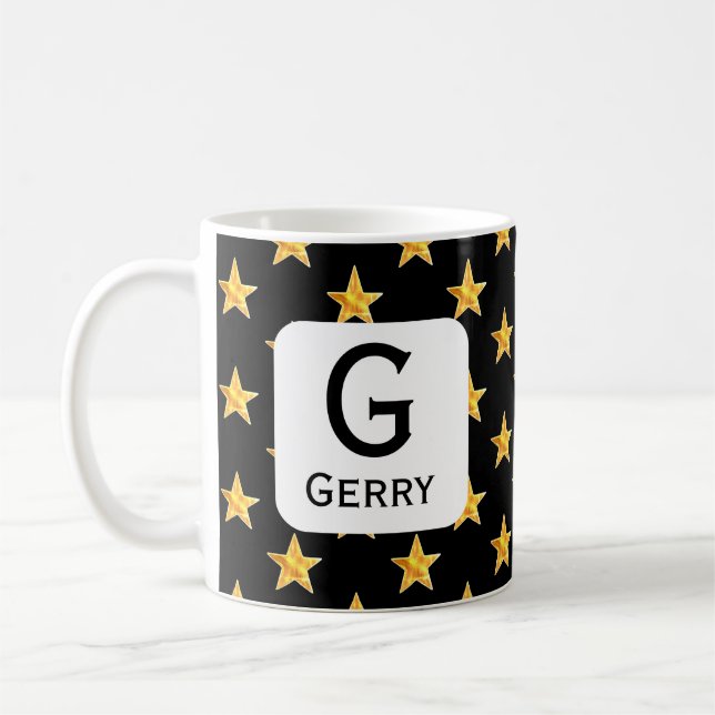Stjärna vilken Monogram-Gult som helst, svart förs Kaffemugg (Vänster)