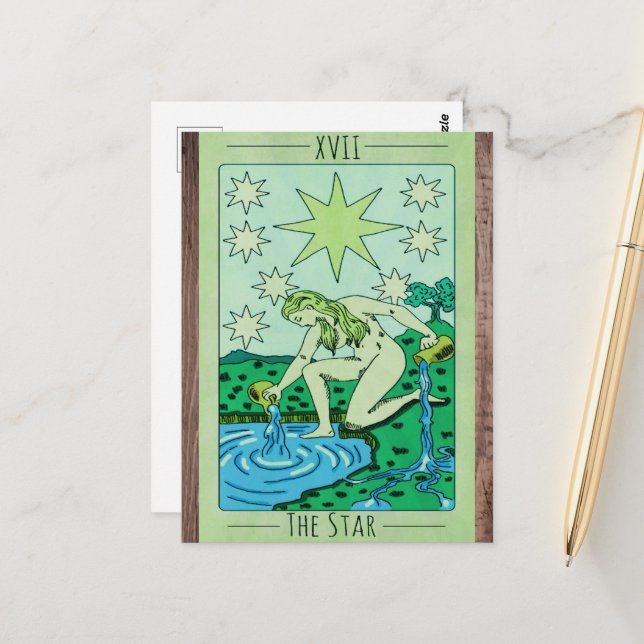 Stjärna XVII - tarotkortet major arcana Vykort (Fram/Back In Situ)