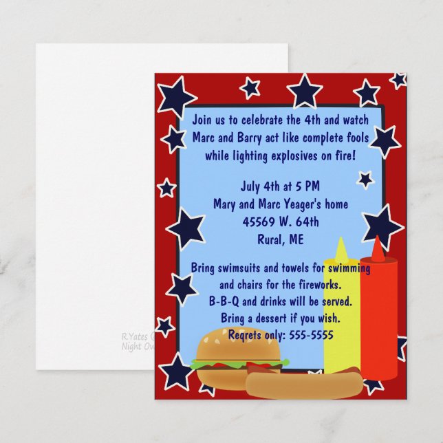 StjärnaCookoutinbjudan Inbjudningar (Fram/baksida)