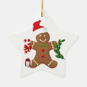 Stjärnajulprydnad, pepparkaksgubbe julgransprydnad keramik