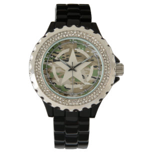 Stjärnan stencilerar märkrestildekal på Camo stil Armbandsur