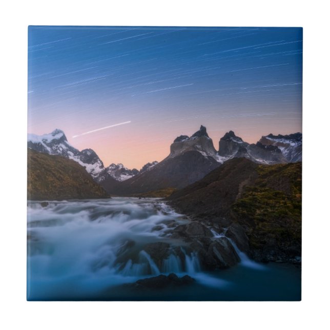Stjärnaslingor över Torres Del Paine Kakelplatta (Framsidan)