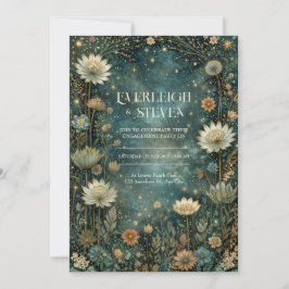 Stjärnbelyst Teal Celestial Astrantia Bröllop Inbjudningar