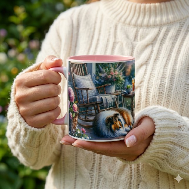 Stjärnbeströdd Trädgårdsveranda Sheltie Dröm Mugg (Starlit Garden Porch Sheltie Dream Mug)