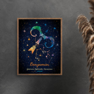 Stjärnbilden Skytten Zodiak Vattenfärg Galax Poster