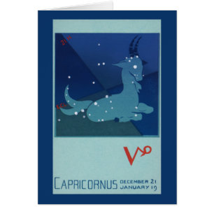 Stjärnbilden Stenbocken, Vintage Zodiak, Astrologi Hälsningskort