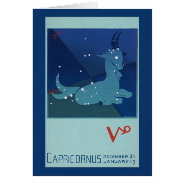 Stjärnbilden Stenbocken, Vintage Zodiak, Astrologi Hälsningskort (Framsidan)