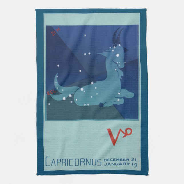 Stjärnbilden Stenbocken, Vintage Zodiak, Astrologi Kökshandduk (Vertikal)