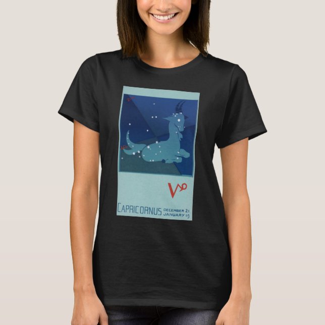 Stjärnbilden Stenbocken, Vintage Zodiak, Astrologi Tee (Framsida)
