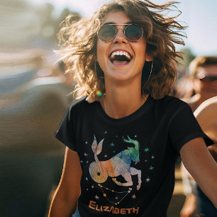 Stjärnbilden Stenbocken Zodiak Vattenfärg Galax T Shirt