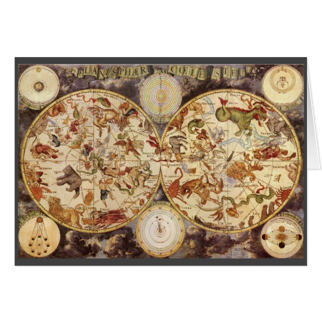 Stjärnbilder, Vintage astronomi, Frederik de Wit Hälsningskort (Framsidan Horizontal)