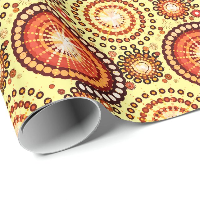 Stjärnburkar och pinhjul, bruna och gult presentpapper (Rullad Hörn)