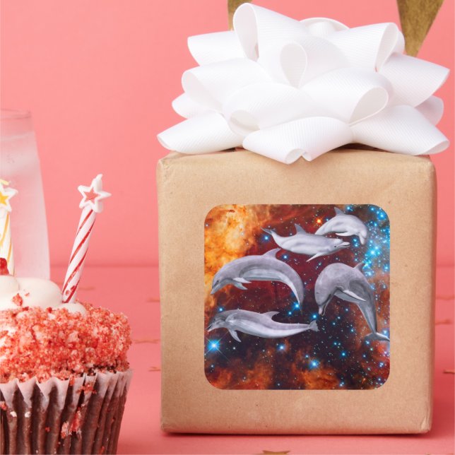 Stjärndelfiner Fyrkantigt Klistermärke (Fest)