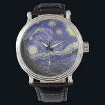 Stjärnenatt av Vincent van Gogh Armbandsur<br><div class="desc">Stjärnnatten av Vincent van Gogh är en vintage fin konst post-impressionism landskaps stadsbildsmålning med en vy över Saint Remy, Frankrike från van Goghs asyl. Natthimlen virvlar med moln med en ljus halvmåne och lysande stjärnor över den pittoreska byn. Stjärnenatt är förmodligen van Goghs mest berömda målning och målades under dagen...</div>