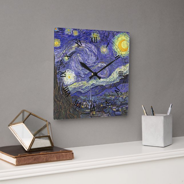 Stjärnenatt av Vincent van Gogh Fyrkantig Klocka (Kontor)