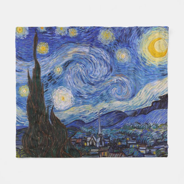 Stjärnenatt: Stad Saint Remy av Vincent Van Gogh Fleecefilt (Framsidan (Horisontell))